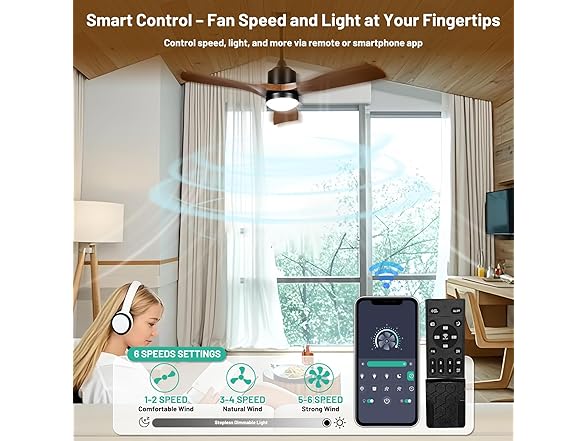 AMZATYI 42 Inch Smart Outdoor Ceiling Fan, Brown