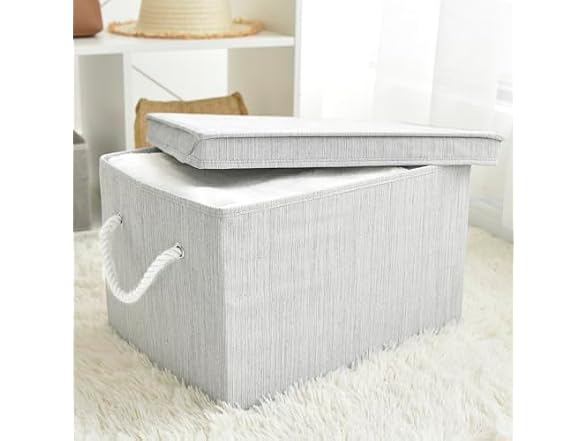 Suptinwear Large Storage Baskets with Lid for Shelves, Gey