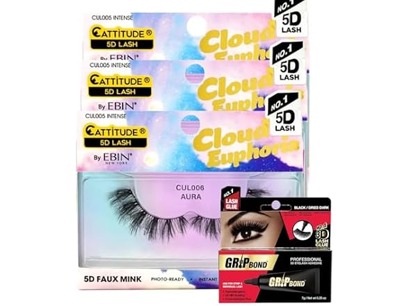 Ebin Cloud Euphoria Aura Lashes 3 Pk and Glue