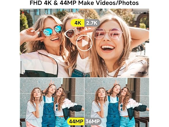 ceye FHD 4K 44MP Digital Camera w/3-LED Flash