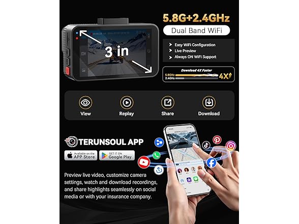 4K+4K Dash Cam Front and Rear | 128GB SD