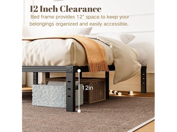 ZIYOO King Bed Frame, Heavy Duty Steel Slat, 14" Platform