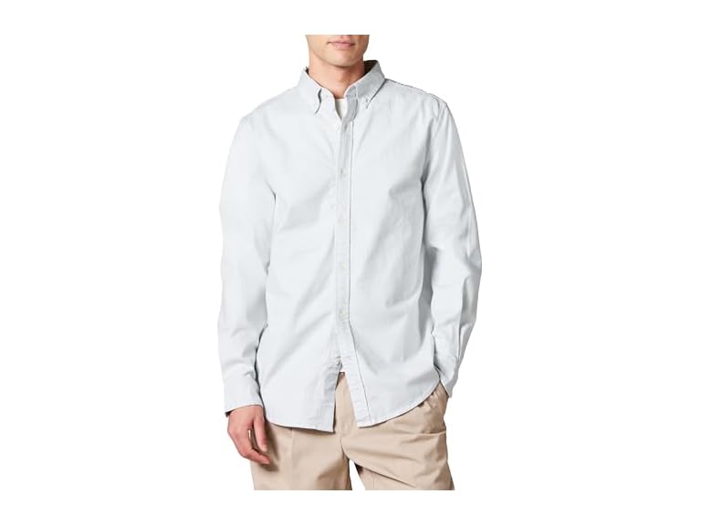 Amazon Essentials Men's Oxford Shirt, Slim-Fit Stretch, Long-Sleeve, Button Up, Light Grey, Medium