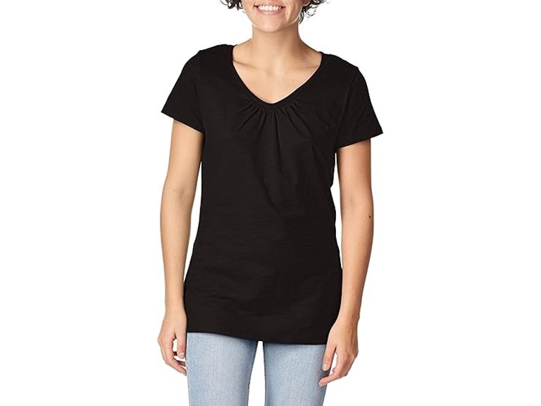 Hanes Womens Slub Cotton VNeck Tee (2XL) Black