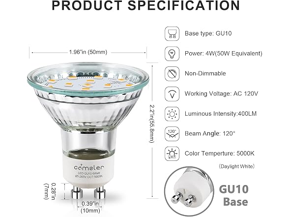 comzler GU10 LED Bulbs 5000K Daylight