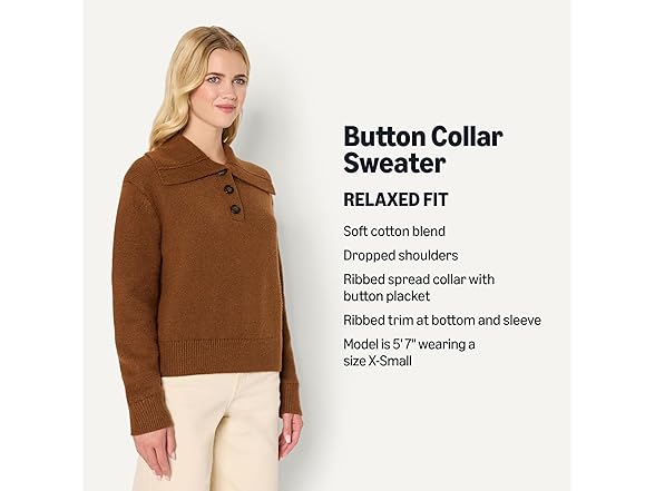 Amazon Essentials Women Relaxed-Fit Button Collar Sweater