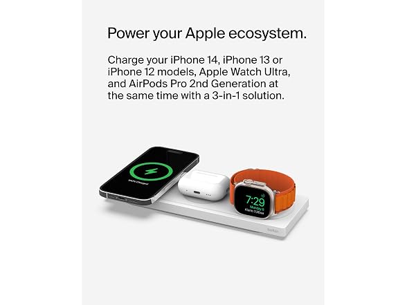 Belkin BoostCharge Pro 15W 3-In-1 Wireless MagSafe Charging Pad - White (Open Box)