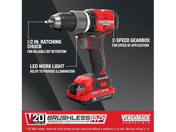 CRAFTSMAN CMCD713C1 V20* BRUSHLESS RP 1/2 Drill Kit