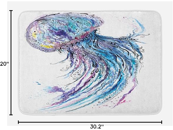Ambesonne Jellyfish Bath Mat, Aqua Clr Art