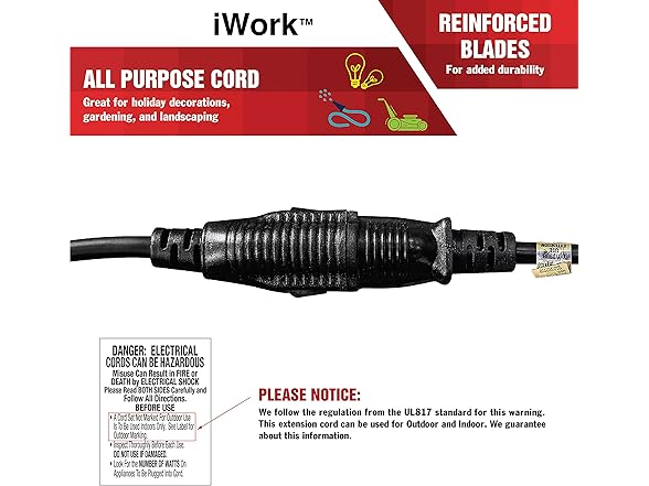 iWork 25 Ft Black Extension Cord 3 Prong