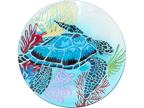 Alpine Corporation 26" Tall Outdoor Glass Turtle Accent Birdbath