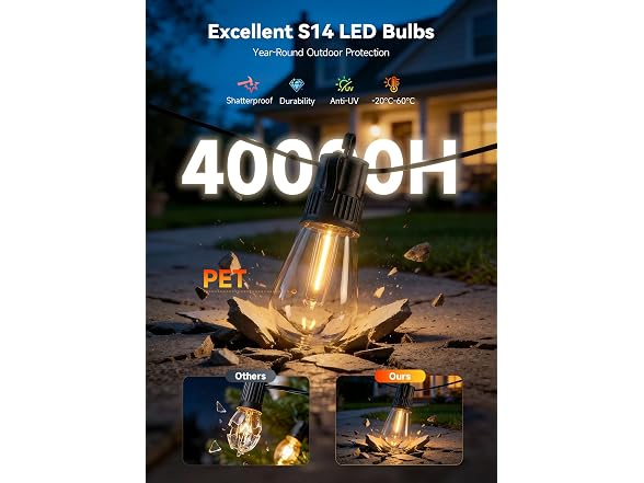 Minetom 164 FT S14 Outdoor String Lights