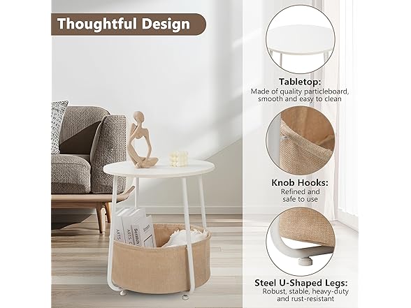 YSSOA Round Side Table, End Tables for Living Room