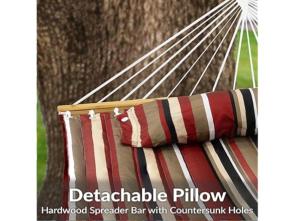 Sunnydaze Extra Large Quilted Hammock with Spreader Bars Awning Stripe