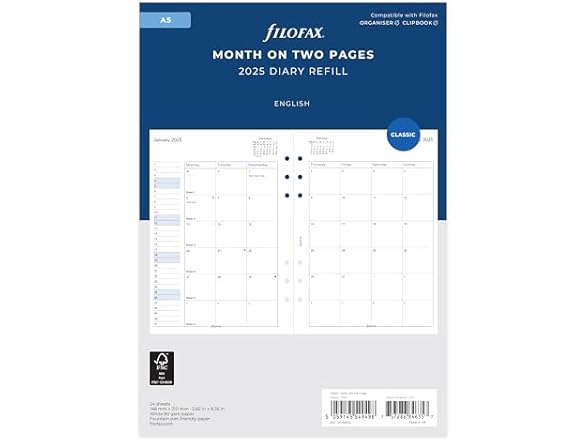 Filofax A5 Month on two pages 2025 Diary