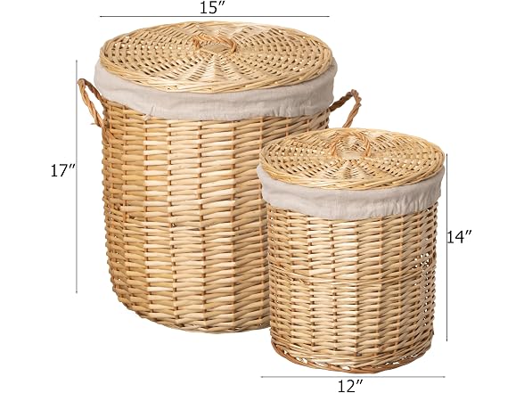 WICKERWISE Wickerwise Set of 2 Round Willow Wicker