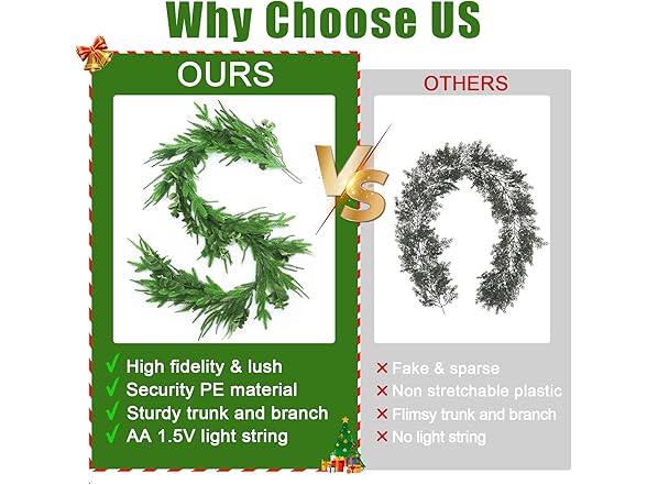 TISEMENT Norfolk Pine Eucalyptus Garlands with Light String