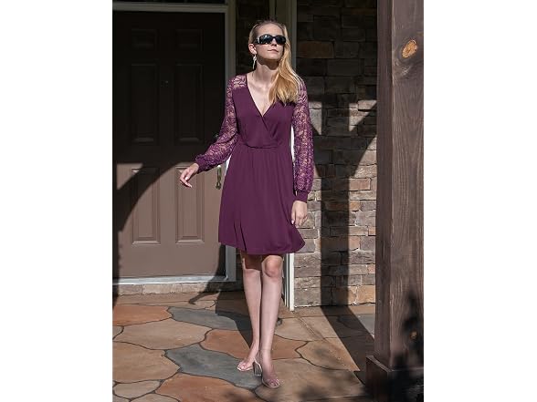 Ouges Women (XL) Dress Lace Long Sleeve Midi Dress