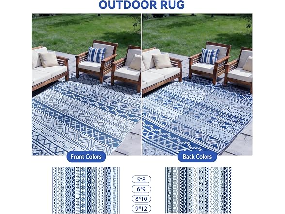 STRICKLANDHOME Outdoor Rug, Navy & White