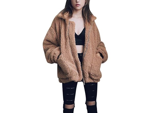 Comeon Women's (M) Women's Coat Casual Lapel Fleec