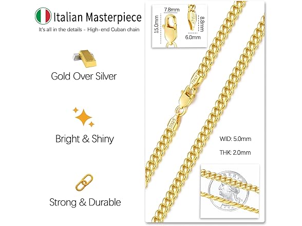 Eterjew 5mm Gold Men's Cuban Chain 16-26"