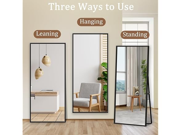 GlasFlength Full Length Mirror with Stand, 64"x21" 