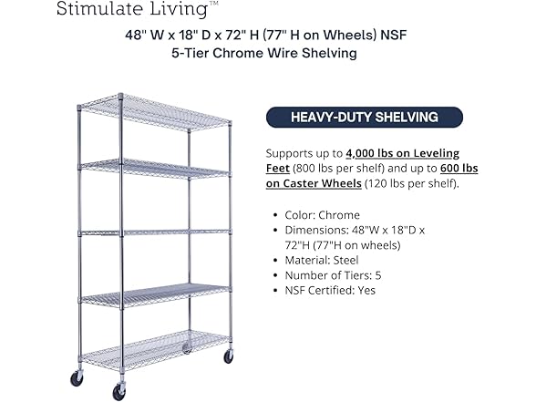 HEAVY DUTY Black 5-Tier Wire Shelving - Gallery 4
