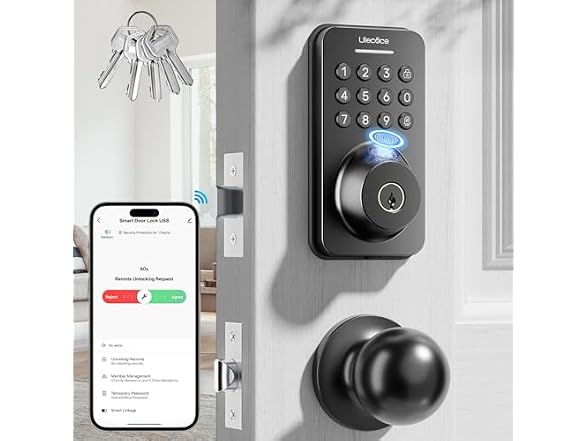 Ulecoce Keyless Entry Door Lock Black