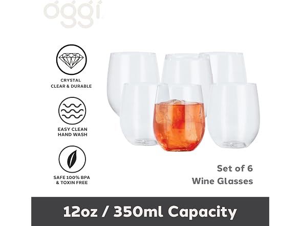Oggi Unbreakable Wine Glasses, Set 6 