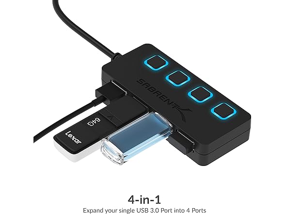 SABRENT 4-Port USB 3.0 Hub w/ Switches