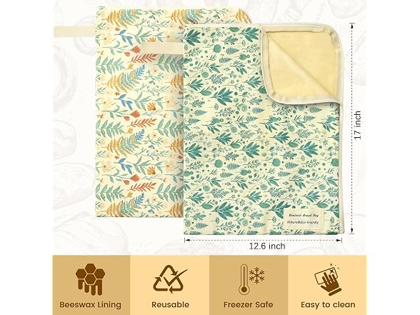 Uoxfill Beeswax Bread Bags, 2-Pack