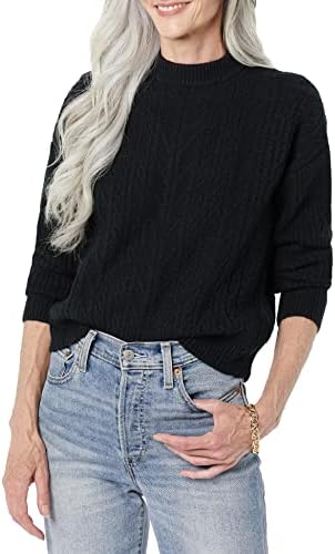 Amazon Essentials Women's Cable Knit Sweater, Soft-TouchModern Crewneck, Black, XX-Large