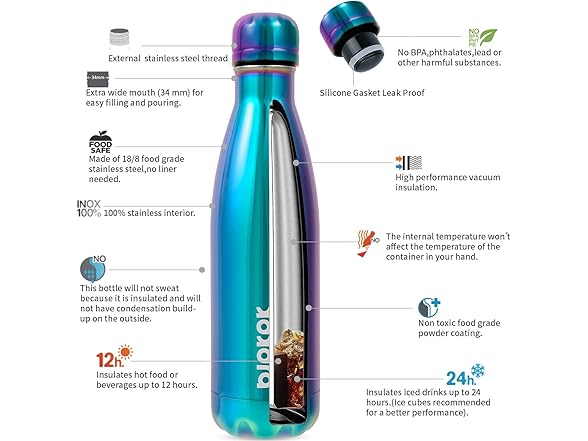 BJPKPK 17oz Insulated Stainless Steel Water Bottles