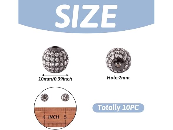 Cheriswelry 10pcs 10mm Brass CZ Cubic Zirconia Round Beads