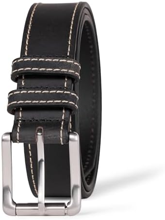 Amazon Essentials Men's Stitched Edge Leather Belt, Black, 44