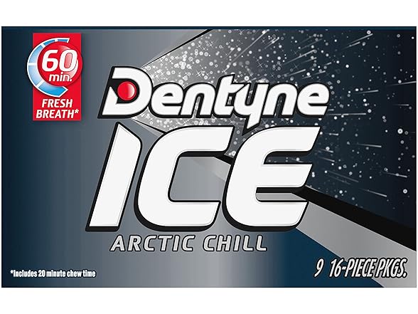 Dentyne Ice Arctic Chill Sugar Free Gum, 9 Packs of 16 Pieces (144 Total Pieces)