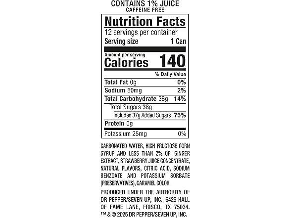 12PK Canada Dry Fruit Splash Strawberry Ginger