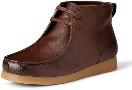Amazon Essentials Men's Chukka Moc Toe Boots, Dark Brown Faux Leather, 11