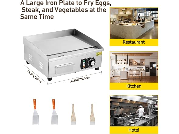 Commercial Electric Griddle 14" – 1500W/3000W Stainless Steel Flat Top