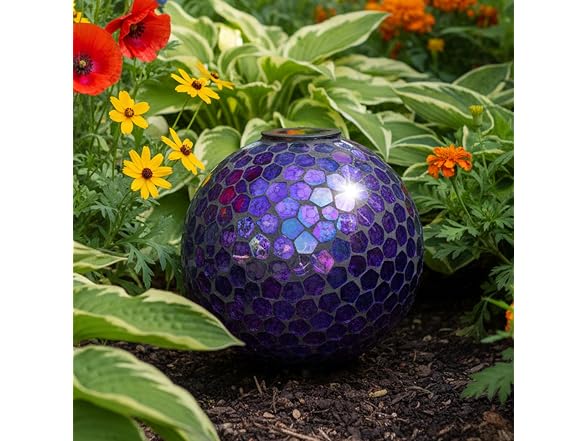Sunnydaze 10" Solar Iridescent Purple Mosaic Globe