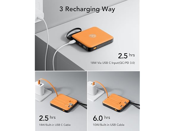 VRURC 10000mAh 22.5W Built-in Cables