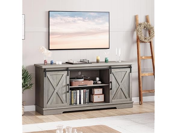 IDEALHOUSE Grey TV Stand 65in Barn Door
