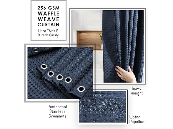 Clara Clark Navy Blue Shower Curtain Set w Caddys