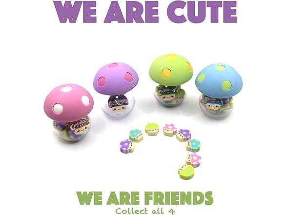 Mushroom Eraser Set w. Mini 8 Mushrooms