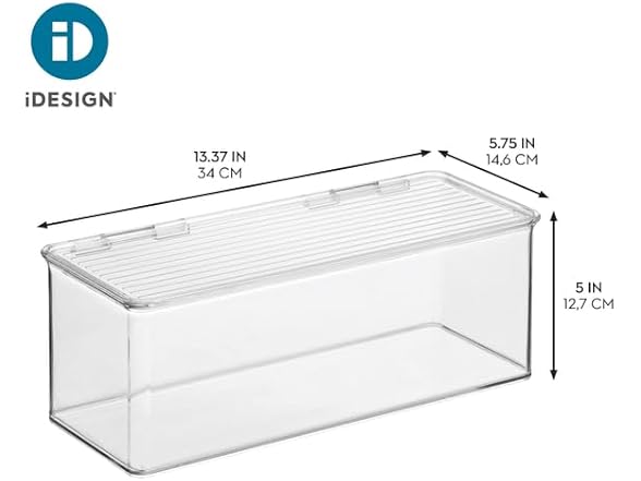 iDesign Plastic Stackable Hinged-Lid Storage Box Clear