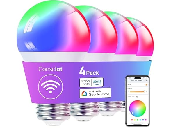 Consciot Smart Light Bulbs, A19 Google