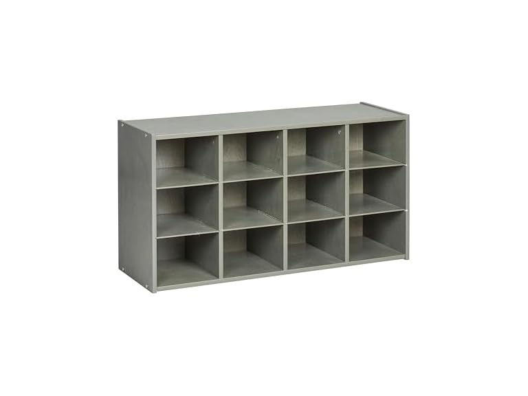 ECR4Kids Streamline 12 Cubby Tray Storage Cabinet, 3x4, Classroom Furniture, Grey Wash