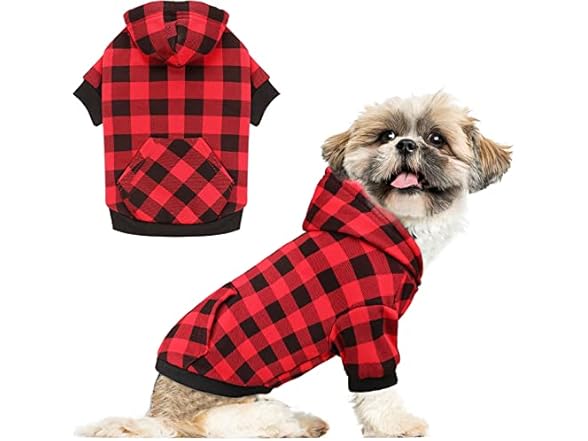 Stpiatue Dog Sweater Red Buffalo Plaid