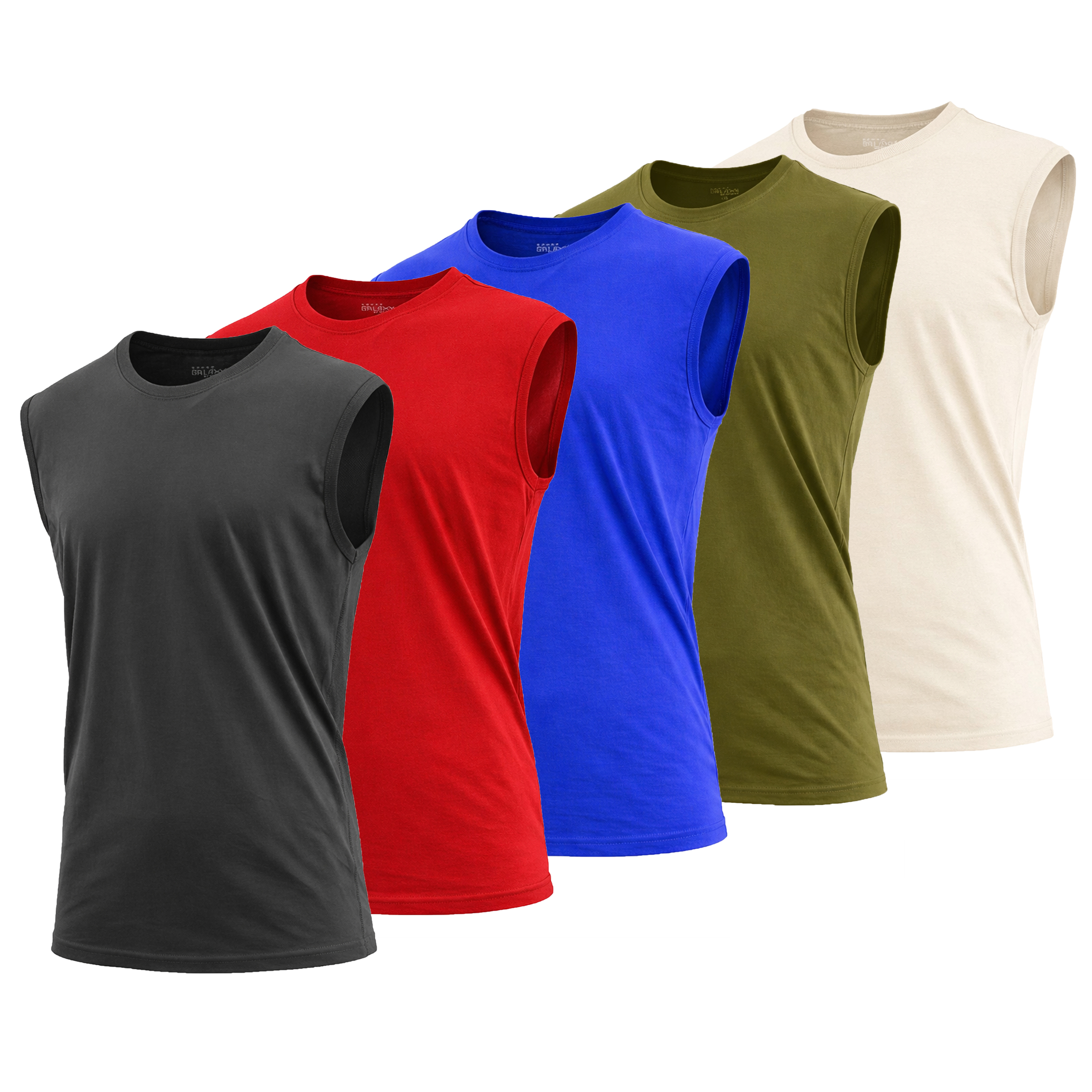 5Pk Mens 100% Cotton Muscle Tee - Gallery 10