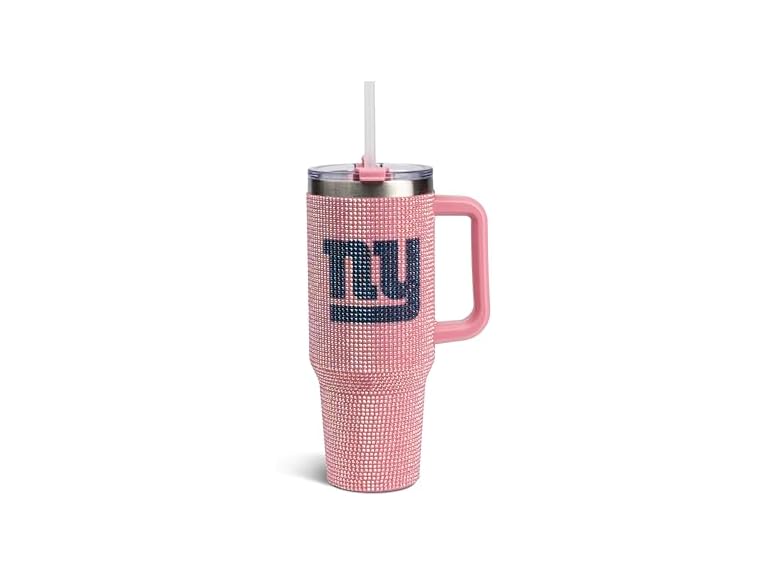 The Memory Company Officially Licensed 40oz Pink Game Day Bling Stainless Steel Tumbler - Premium Insulated Double-Wall Travel Cup With Handle and Straw Lid